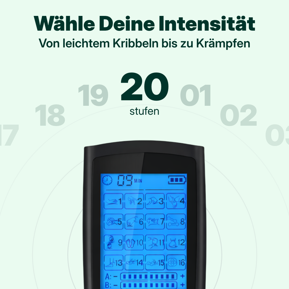 Perioden Simulator Gerät mit 20 Intensitätsstufen: Fernbedienung des Perioden Simulators von leichtem Kribbeln bis zu starken Krämpfen
